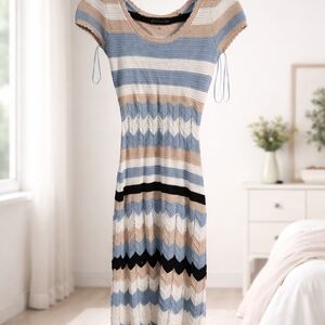 Striped Knit Dress in Blue and Beige
